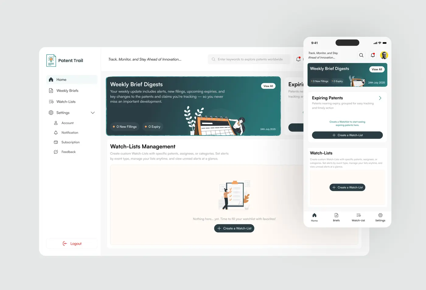Patent Trail web app design