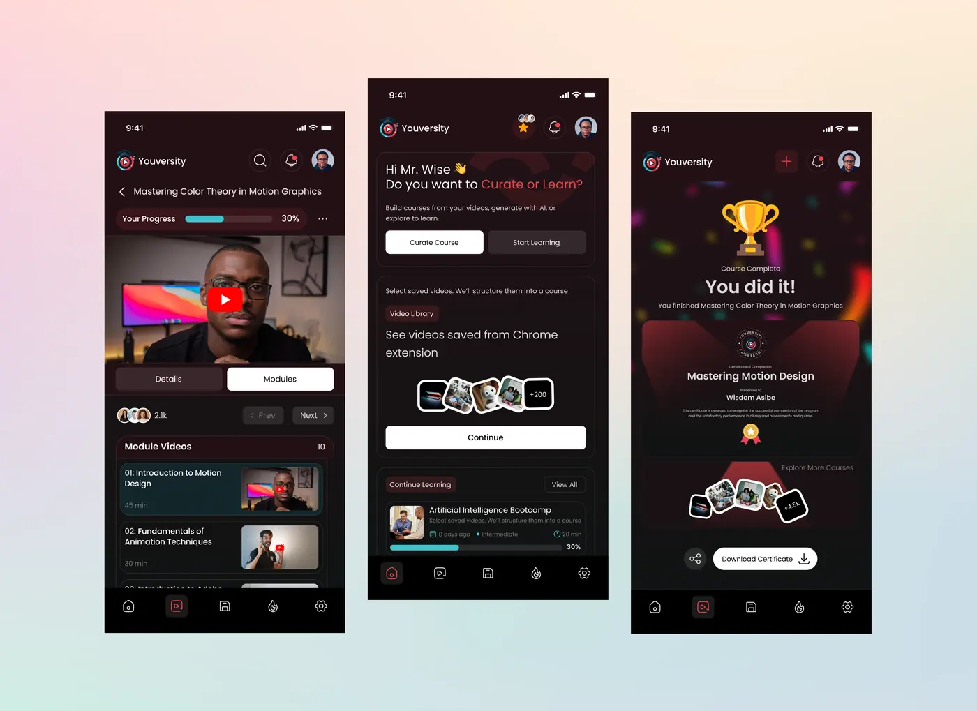 Youversity mobile app design